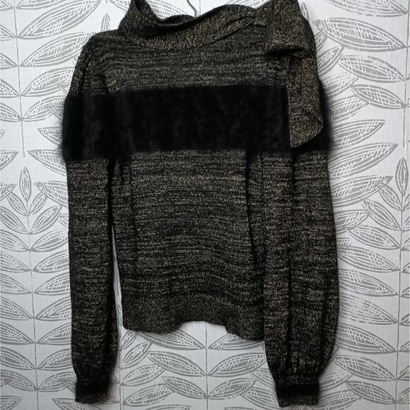 Ulla Johnson Sweater Fabia Metallic Gold Black stripe Angora Cashmere Blend - Picture 1 of 10